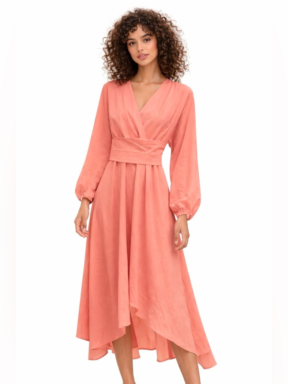 Halara V-neck Long Sleeve Tie Back Midi Dress Long Sleeve Coral MSRP $59 NWT MED